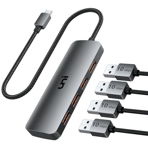 uni USB C Hub 10Gbps, 4 USB 3.2 Adapter aus Aluminium mit 30cm flexiblem Kabel für MacBook Pro/Air, iPad Pro, iMac, Surface Pro, Dell usw. von uni