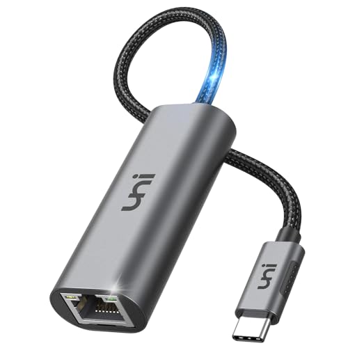 uni USB C auf Ethernet Adapter 2.5G, Stabiler USB Typ-C zu LAN Adapter RJ45 Gigabit 2500 Mbps, Thunderbolt 4 Netzwerk für iPhone 15 Pro, Mac Pro/Air, Laptops, PC unter Windows 11/10/8, macOS usw. von uni