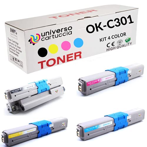 UniversoPatrona® Kompatibler Toner No OEM für Drucker C301 C321 MC332 MC342 5 Toner kompatibel für Oki C301dn C321dn MC332dn MC342dn MC342dnw MC342dw MC342w C301 KIT 4 COLOR von universo cartuccia