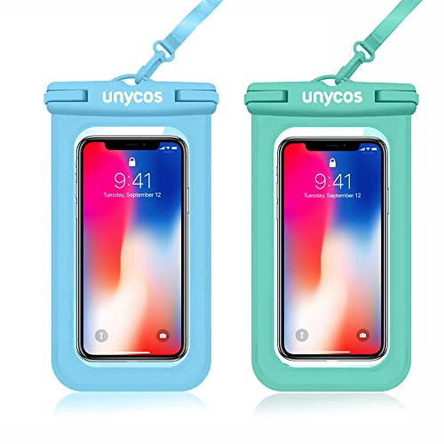 unycos - wasserdichte Handyhülle mit Aufhängeseil, Universeller IPX8-Schutz bis zu 6,9 Zoll, Kompatibel mit iPhone 14 Pro Max 13 Pro 12 11 Xiaomi 13 12 11 Galaxy S23 S22 S21 S20 (Blau + Grün) von unycos