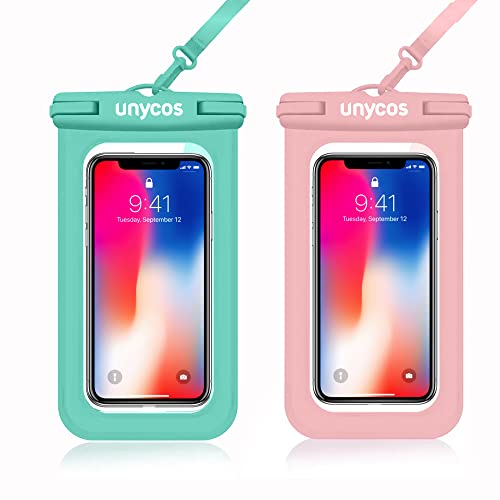 unycos - wasserdichte Handyhülle mit Aufhängeseil, Universeller IPX8-Schutz bis zu 6,9 Zoll, Kompatibel mit iPhone 14 Pro Max 13 Pro 12 11 Xiaomi 13 12 11 Galaxy S23 S22 S21 S20 (Grün + Rosa) von unycos