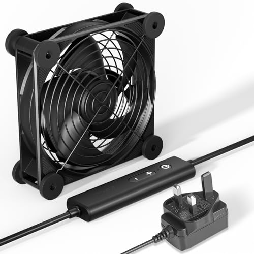 U2DC1 Gaming-120-mm-PC-Lüfter mit zwei Kugellagern, leistungsstarke 12-V-DC-Kühlung mit 220-V-240-V-Wechselstromstecker, 5 einstellbare Geschwindigkeiten für Serverräume, Modems, PC-Schränke von upHere