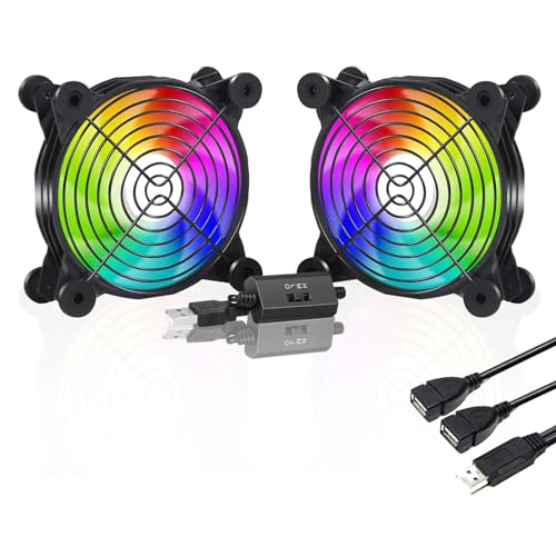 upHere gaming U120 USB led rgb Lüfter,mit Metallgrillschutz Lüfter120mm,Bunte LED,Multi-Speed-Steuerung zum PC/TV-Box/Empfänger/AV-Kabine/PS4/Router,U1207 von upHere gaming