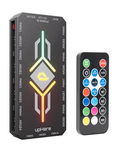 upHere 2 in 1 ARGB Fan Hub mit Controller, 9 Ports 4-poliger PWM Lüfteranschluss, 9 x 5 V 3-polige ARGB-Ports, Magnetfuß, RGB-PC-Gehäuselüfter-Hub mit einstellbarer Geschwindigkeit, Schwarz upHere 2 in 1 ARGB Fan Hub mit Controller, 9 Ports 4-poliger PWM Lüfteranschluss, 9 x 5 V 3-polige ARGB-Ports, Magnetfuß, RGB-PC-Gehäuselüfter-Hub mit einstellbarer Geschwindigkeit, Schwarz von upHere