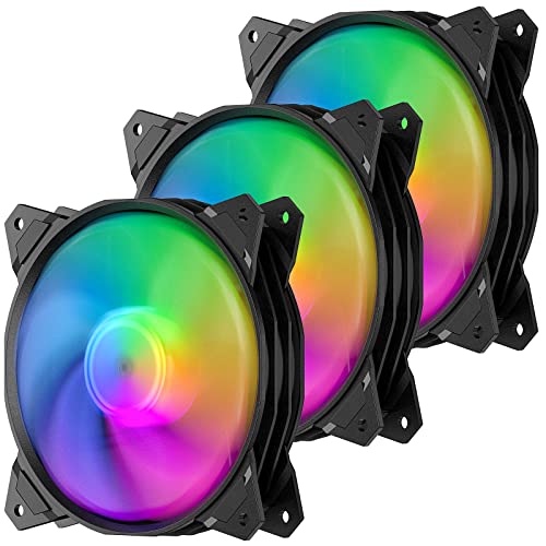 upHere Gehäuselüfter PF120CF3-3, 120 mm, 3-polig, mit Regenbogen-LED, geräuscharm, hoher Luftstrom für Computerkühlung, CPU-Kühler von upHere