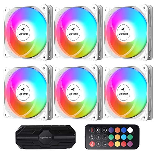 upHere PC-Lüfter, 120 mm, Fernbedienung, RGB-LED, hohe Leistung, für PC-Gehäuse, ultra-leise, 6 Stück (NT1206-6) von upHere