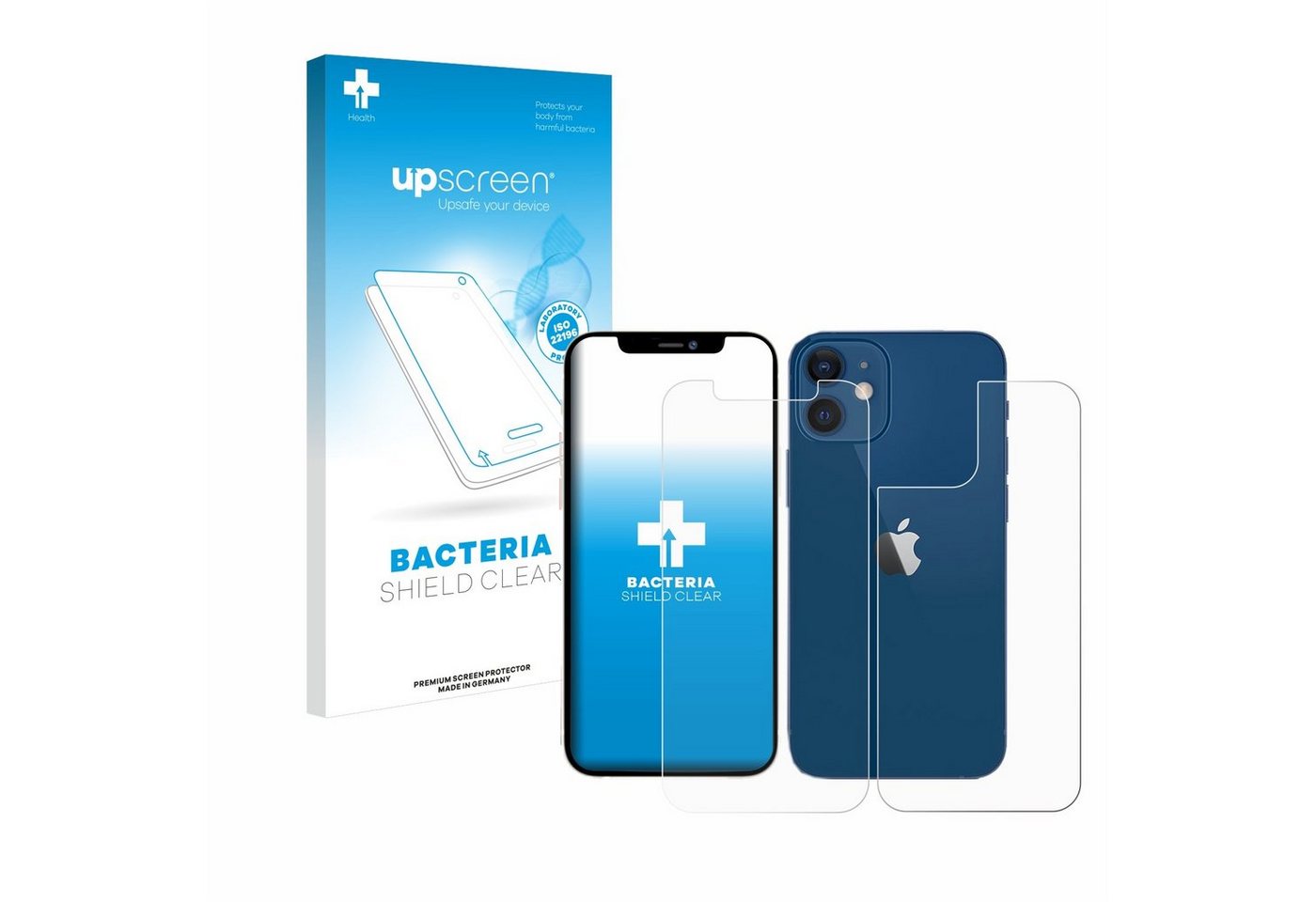 upscreen Displayschutzfolie Schutzfolie für Apple iPhone 12 (Display+Rückseite), Displayschutz Schutz Folie Klar antibakteriell von upscreen