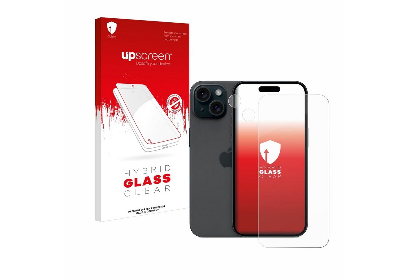 upscreen flexible Panzerglasfolie für Apple iPhone 15 (Display+Kamera), Displayschutzglas, Schutzglas Glasfolie klar von upscreen