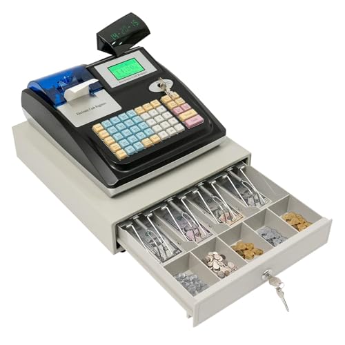 Registrierkasse Kassensystem mit Kassenschublade, 48 Tasten und zwei Displays – Geeignet für Restaurants, Supermärkte, Bekleidungsgeschäfte, Hamburgerläden, Milchtee-Läden etc. von ureggvbu