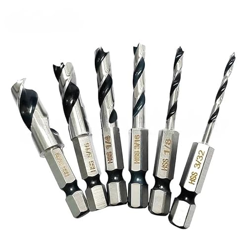 6-teiliger 1/4-Zoll-Sechskantschaft-Dreipunkt-Holzbearbeitungsbohrer, Sechskantgriff, Schnellwechsel-Dreipunkt-Stubby-Bohrer, 3/32 Zoll, 1/8 Zoll, 3/16 Zoll(6pcs) von uvmgmync
