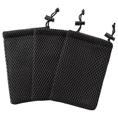 sourcing map 3 Stück Schwarze Beutel, Kordelzug Netzbeutel, Dicke Nylon Mesh Tasche, 13x9cm Kleine Aufbewahrungstasche für Mini Stuff MP3 Ladegerät Kopfhörer Schlüssel von uxcell