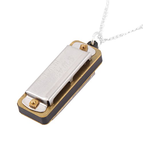 sourcing map Silber Ton Metall Halskette Stil Mini Mundharmonika von uxcell