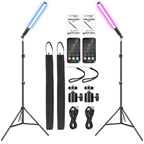 2 Pack RGB LED Videoleuchte 36 Farben,LUXCEO tragbarer LED Handheld Fotografi Lichtstab 1000Lumen mit 0,75m bis 2,08m Stative und Fernbedienung,Dimmbar Videoleuchte Lichtstab LED Licht 3000K-6000K von uyled