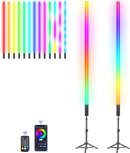 LUXCEO 2 Stück LED Video Lichtstab Mood1S Mit ausziehbarem Stativ, APP-Steuerung, dimmbar und Speicher, integrierter 2500 mAh Akku, 120cm RGB-Fotolampe für YouTube,TikTok,Spiel-Streaming,Partybar von uyled
