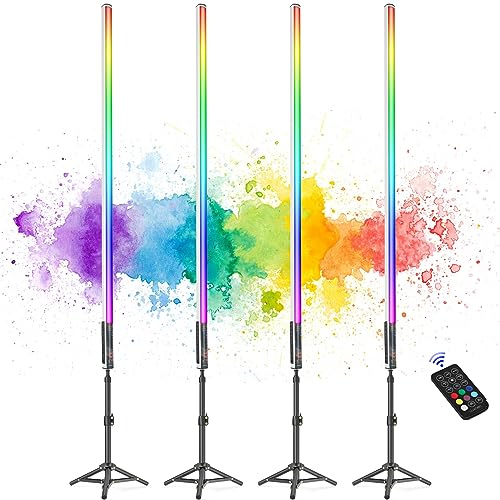 LUXCEO 4 Stück 120cm LED Video Lichtstab Mood1 Mit ausziehbarem Stativ,LED Handheld Fotografie Lichtdimmbar und Speicher,Eingebauter Akku,RGB-Fotolampe für YouTube,Spiel-Streaming,bar,Foto-Beleuchtung von uyled