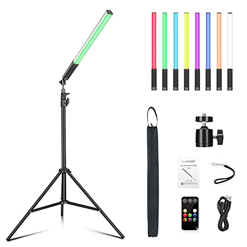 LUXCEO tragbarer LED-Fotografie-Lichtstab, RGB LED Videoleuchte 1000Lumen,mit 172,7 cm bis 199,9 cm Stative und Fernbedienung, einstellbare Farbtemperatur 3000K-5750K von uyled