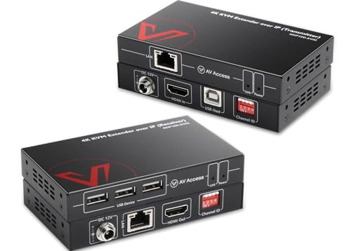 AV Access 4K KVM Extender über TCP/IP Ethernet bis 120m, UHD 4K@30Hz 1080P@120Hz, 16 Satz DIP Schalter, EDID Funktion, 3 Ports USB 2.0, über Cat5e/6 Kabel von v AV Access