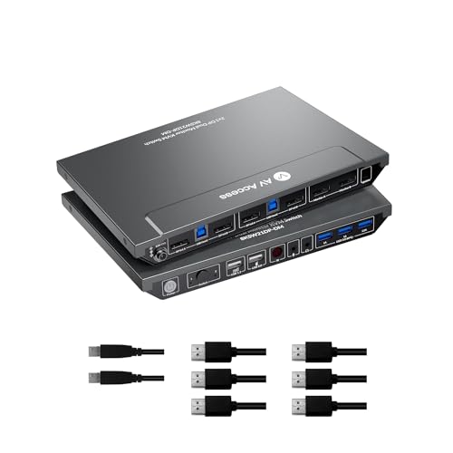 AV Access KVM Switch 2 Computer 2 Monitore DisplayPort 8K@60Hz 4K@165hz/144hz,DP KVM Switch Dual Monitors mit USB 3.0 Ports, Audio Out IR Remote, mit allen Kabel von v AV Access