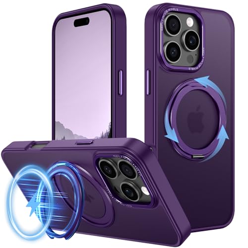 v-Golvin Starke magnetische Schutzhülle für iPhone 16 Pro Max mit Ständer, passend für MagSafe, um 360° drehbares Ringdesign, durchscheinende, matte Textur, militärische Qualität, stoßfest, Violett v-Golvin Starke magnetische Schutzhülle für iPhone 16 Pro Max mit Ständer, passend für MagSafe, um 360° drehbares Ringdesign, durchscheinende, matte Textur, militärische Qualität, stoßfest, Violett von v-Golvin