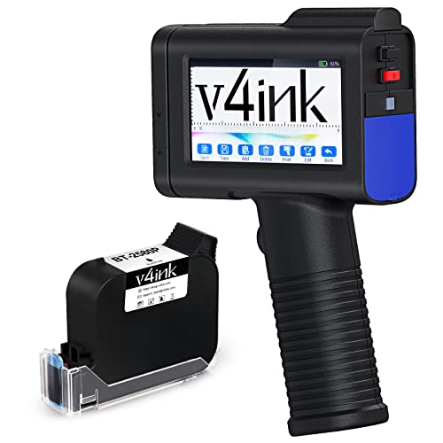 v4ink Tragbarer Handdrucker Etikettierer BT-HH6105B2 Verwendung für QR-Code Barcode Produktionsdatum Logo Batch Series Number Drucken auf Glasbeutel Box Holztuch Kunststoff von v4ink