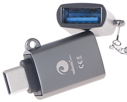 valonic USB C auf USB A Adapter - 2 Stück, grau - stabile Öse aus Metall und Schlüsselanhänger - kompatibel mit Apple MacBook, Externe Festplatte, USB-Stick von valonic