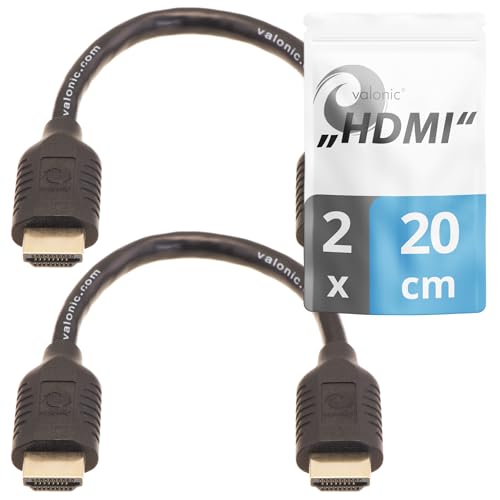 valonic kurzes HDMI Kabel - 2er Pack, 20cm - 4k, ARC, UHD, Full HD, Ethernet, schwarz, TV Kabel, Monitorkabel, short hdmi cable für PS5, PC, Switch von valonic
