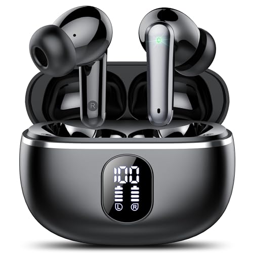 vamout Bluetooth Kopfhörer, Kopfhörer Kabellos Bluetooth 5.3, 2024 Neue In Ear Kopfhörer 50H Tiefer Bass, 4 ENC Noise Cancelling Mic, IPX7 Wasserdicht Ohrhörer, USB-C(Lila) (Mattschwarz) von vamout