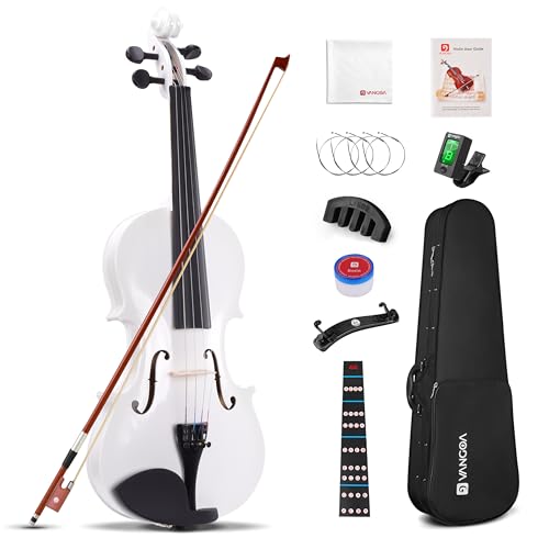 Vangoa 4/4 Violine Erwachsene Akustische Geige Violin Anfänger Set für Studenten Starter mit Geigenkoffer, Kolophonium, Schulterstütze, Stimmgerät, Saiten, Geigenbogen, Griffbrettaufkleber, Weiß Vangoa 4/4 Violine Erwachsene Akustische Geige Violin Anfänger Set für Studenten Starter mit Geigenkoffer, Kolophonium, Schulterstütze, Stimmgerät, Saiten, Geigenbogen, Griffbrettaufkleber, Weiß von vangoa