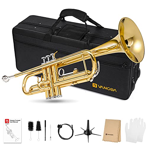Vangoa Bb Trompete Set, Gold Standard Messingtrompete für Anfänger mit 7C Mundstück von vangoa