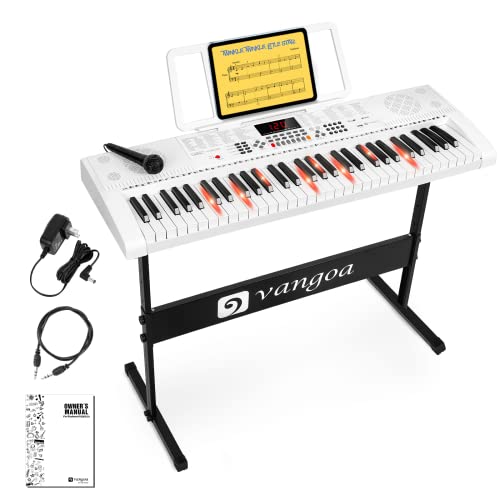 Vangoa Elektronische Klaviertastatur 61 Leuchttasten Tragbare Anfänger Musik-Tastatur Klavier mit Ständer, Notenständer, Mikrofon, 600 Klangfarben, 400 Rhythmen, 30 Demos, Weiß von vangoa