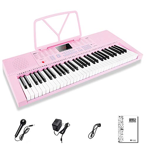 Vangoa Elektronische Klaviertastatur 61 Mini Tasten für Anfänger mit 3 Unterrichtsmodi, Mikrofon, 350 Töne, 350 Rhythmus, 30 Demo-Songs, Rosa von vangoa