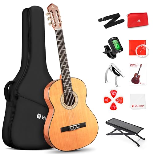 Vangoa Klassische Gitarre, 36 Zoll Nylonsaiten-Akustikgitarre für Anfänger, Spanische Gitarre in 3/4 Größe mit Mahagoniholz und Sapel, Mit Gigbag, Pedal, Stimmgerät, Kapodaster, Ersatzsaiten von vangoa