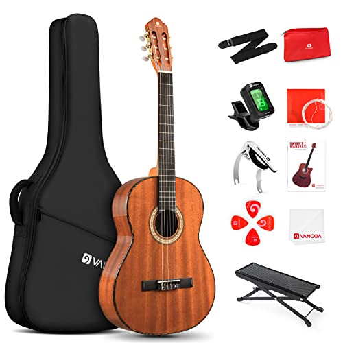 Vangoa Klassische Gitarre, 39 Zoll Nylonsaiten-Akustikgitarre für Anfänger, Spanische Gitarre in 4/4 Größe mit Fichtendecke und Sapel, Mit Gigbag, Pedal, Stimmgerät, Gurt, Kapodaster, Ersatzsaiten von vangoa