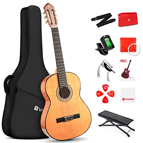 Vangoa Klassische Gitarre, 39 Zoll Nylonsaiten-Akustikgitarre für Anfänger, Spanische Gitarre in Voller Größe mit Mahagoniholz und Sapel, Mit Gigbag, Pedal, Stimmgerät, Kapodaster, Ersatzsaiten von vangoa