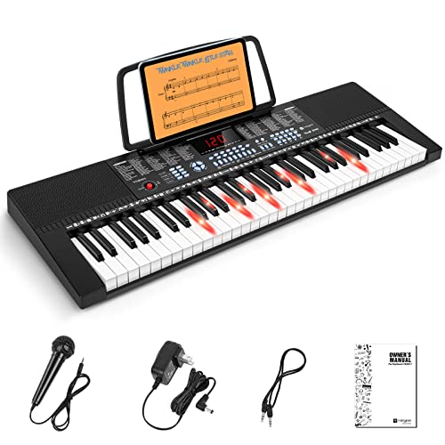 Vangoa VGK611 Elektronische Klaviertastatur, 61 Leucht Mini Tasten mit 3 Unterrichtsmodi, Digital Keyboard, 350 Töne, 350 Rhythmus, 30 Demos für Anfänger, schwarze von vangoa