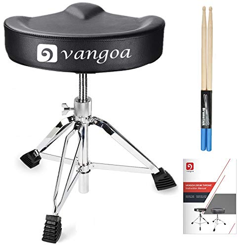 vangoa Schlagzeug Hocker Sattelform Dick Gepolstert Einstellbar Drummer Throne Stool mit Trommelstöcke Schwarz von vangoa