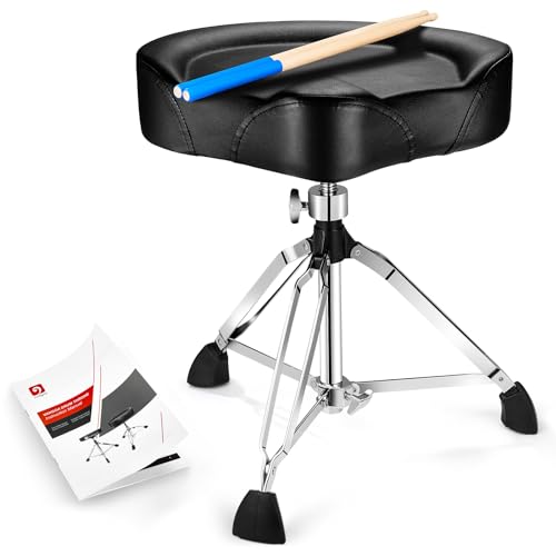 vangoa Schlagzeug Hocker Sattelform Dick Gepolstert Einstellbar Drummer Throne Stool mit Trommelstöcke Schwarz von vangoa