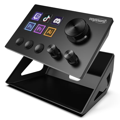 vapourd Stream Control Deck, 6 Anpassbaren LCD Tasten, 3 Drehreglern Knöpfe, Lautstärke und Helligkeit anpassen, Studio Controller für Streaming, kompatibel mit Mac/PC von vapourd