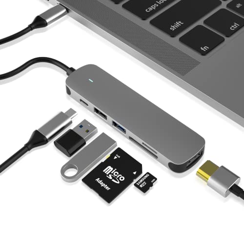 USB C HUB, Dongle USB C Adapter 6 in 1 mit USB 3.0 Anschluss, 4K-HDMI, USB C Anschluss/PD, SD/TF Kartenleser, Dockingstation Kompatibel mit MacBook Pro/Air Laptop und weiteren Typ C Geräten von varkda