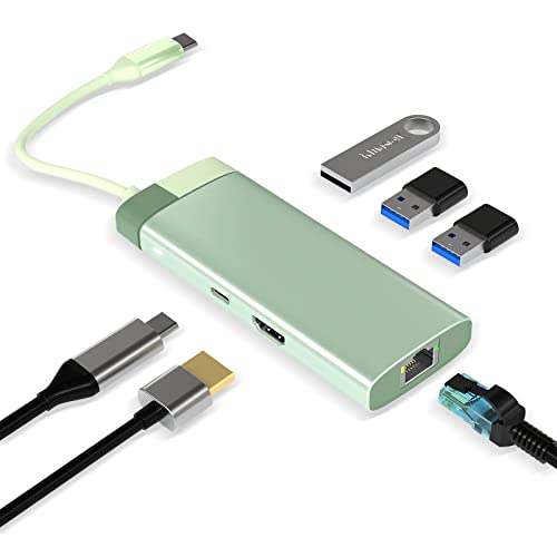 USB C Hub, USB C Adapter 6 in 1 mit Gigabit RJ45 Ethernet, 3×USB 3.0, 4K HDMI und 100W PD, Dockingstation Kompatibel mit MacBook Pro & Air USB C Laptops und Anderen Typ C Geräten-Grün von varkda