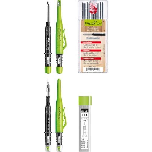 vasalat Pica Dry und Fine Dry Tieflochmarker graphit + Ersatzminen Graphitminen H und HB, 4-teilig von vasalat