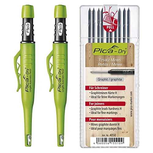 Pica Dry Set - 2x Pica Stift automatisch mit 10x Pica Dry Minen H Graphit, unerlässlich für Hand- und Heimwerker, 3-teilig von vasalat