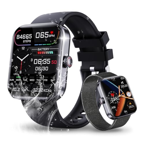 Männer- und Frauen-Smartwatch, Fitness Tracker mit Anruffunktion， AMOLED-Display, 280 * 320 Pixel, 260mAh, ber 50 Sportmodi, wasserdicht nach IP67, Aktivitts-Tracker fr Android und iOS (Schwarz) von vashoy
