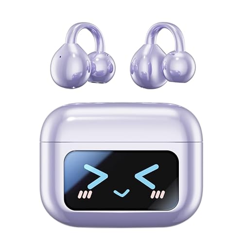 vashoy Bluetooth kopfhörer mit ohrclip, Bluetooth 5.4-Sportkopfhörer, Open Ear übersetzungskopfhörer,IPX5 wasserdicht, Digitale Anzeige-LED, offener Typ, geeignet für Sport/Fitness/Laufen (Lila) von vashoy