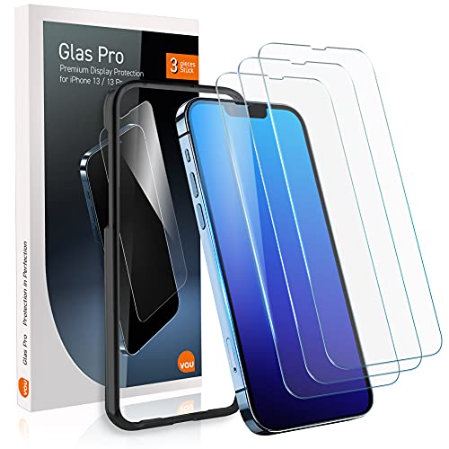 vau Glas Pro kompatibel mit iPhone 13/13 Pro (6.1" full screen) Displayschutz-Folie 3 Stück mit Schablone von vau