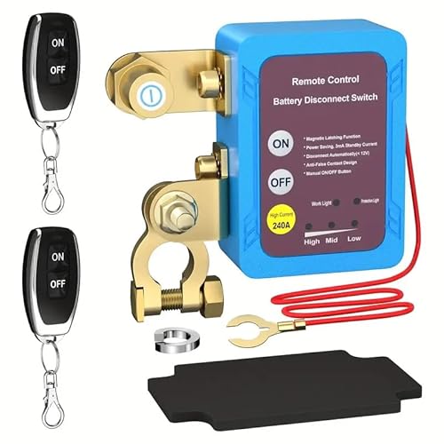 12V Drahtloser Ferngesteuerter Auto Batterie Trennschalter, 240A 12V Remote Batterietrennschalter mit Fernbedienung Kill Switch, Funkschalter 12V Automatisch für Auto Traktor Motorrad RV ATV Boot von veco chajor