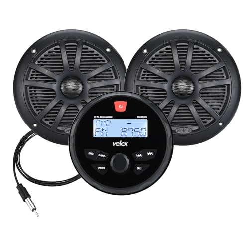 Wasserdicht Bluetooth Marine Stereo 2 x 6.5 Schwarz Lautsprecher -Empfänger am DAB+ Radio für Streaming Musik auf Booten Golf Carts ATV UTV und Spa (DAB+) von velex