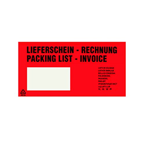 200 Lieferscheintaschen Versandtaschen Pakettaschen DIN-Lang, 225 x 110 mm, rot, bedruckt von verpacking