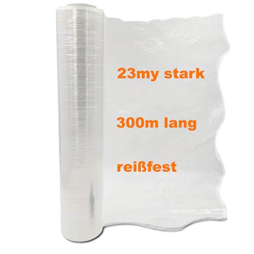 Verpacking Stretchfolie 23 my transparent 500mm x 300m 1 Rolle reißfest Umzugsfolie Palettenfolie Wickelfolie (1 Rolle) von verpacking