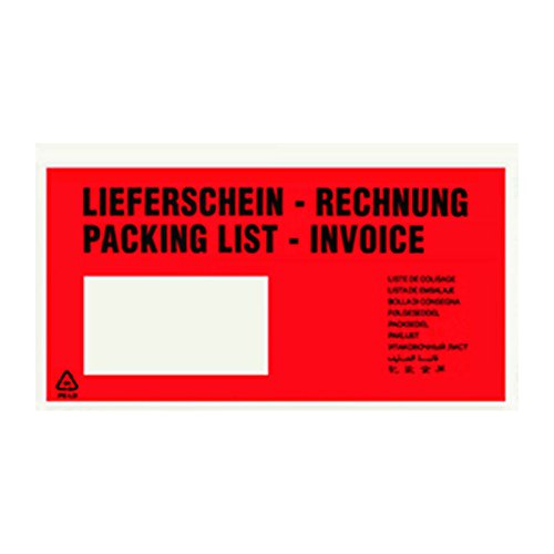 verpacking 100 Lieferscheintaschen DIN Lang Rot Rechnung/Lieferschein bedruckt Dokumententasche Versanddokumententasche Paketbegleitscheintasche Rechnungstasche Lieferscheinumschlag von verpacking